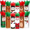 12 Pack Christmas Wine Gift Bags with Tissue Papers Xmas Wine Wrapping Bags Paper Buffalo Plaid Bottle Gift Tote with Handles Tissue Papers for Christmas New Year Wedding Decor (Multicolor, Santa)