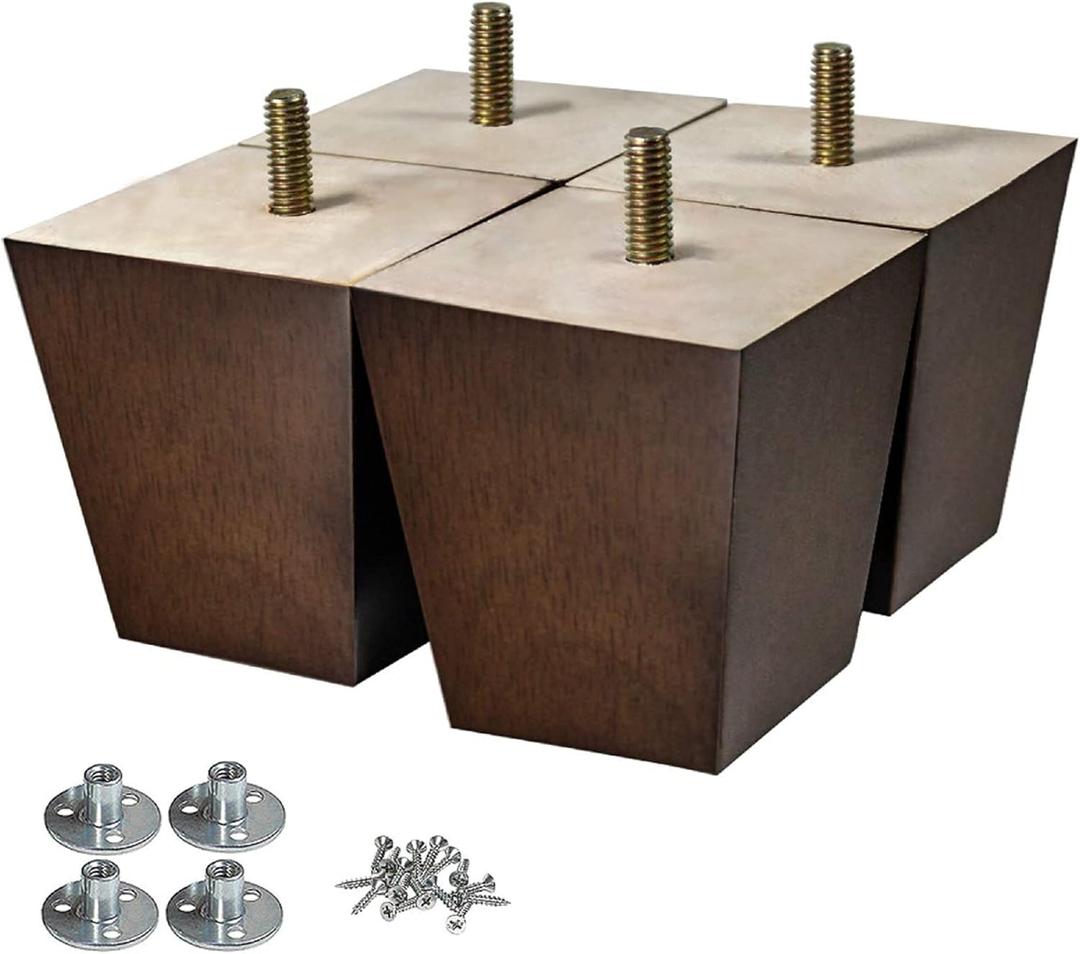 AORYVIC Wood Furniture Legs 3 inch Sofa Legs Pack of 4 Square Couch Legs Brown Mid-Century Modern Replacement Legs for Armchair Recliner Coffee Table Dresser (3 inch)