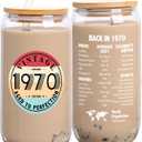 55th Birthday Gifts for Women - 1970 55th Birthday Decorations Gifts for Her Him Men 55 Year Old Bday Gift for Women Mom Wife Turning 55 Gift Glass Cup with Straw