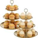2 Pcs 3-Tier Cupcake Stand, Large Stainless Steel Tiered Serving Tray, 6.69/9.06/11.8 in Dessert Stand, Gold Cake Stand, Easy Assemble Fruit Plate for Party,Home Use