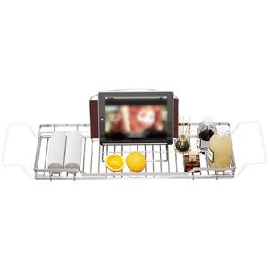 Adjustable Tub Rack, 304 Stainless Steel Bathroom Tray, Multi-Function Tub Organizer with Adjustable Reading Rack, for Tablet or Cell Phone