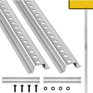 2 Pack 8 ft Adjustable U-channel Sign Post, 4'-8' Medium Gauge Galvanized Steel Metal Pole with 3/8'' Dia Holes Flexible Height for Outside Highway Roadside Garden Farm Traffic Intersection