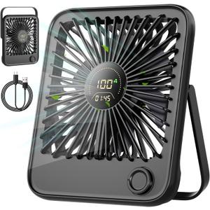 Shintrend Rechargeable Portable Travel Fan - USB Desk Fan with 100 Wind Speeds Small Fan with Digital Display Quiet Desktop Personal Fans for Cruise Ship Office Outdoor Bedroom (Black-102)