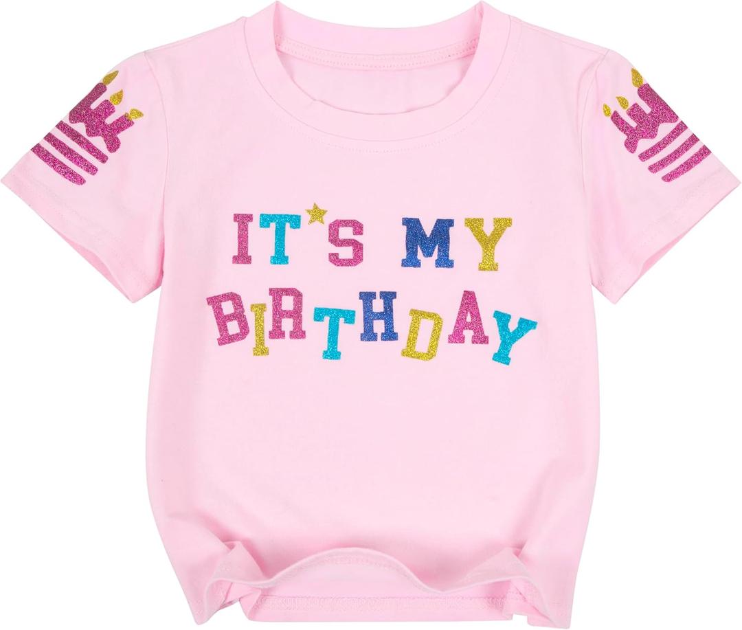 Birthday Shirts for Girls Sparkling Graphic Tees Cute Baby Girl Birthday Party Tops Summer Casual Short Sleeve Outfits (2-3T)