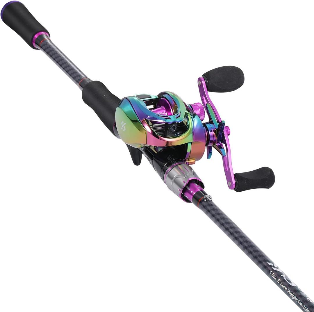 Sougayilang Baitcasting Fishing Combos, Carbon&Glass Fiber Composite 2 Piece Fishing Rods with Casting Reel- 6'0" (Purple- Left Handed- 6'0")