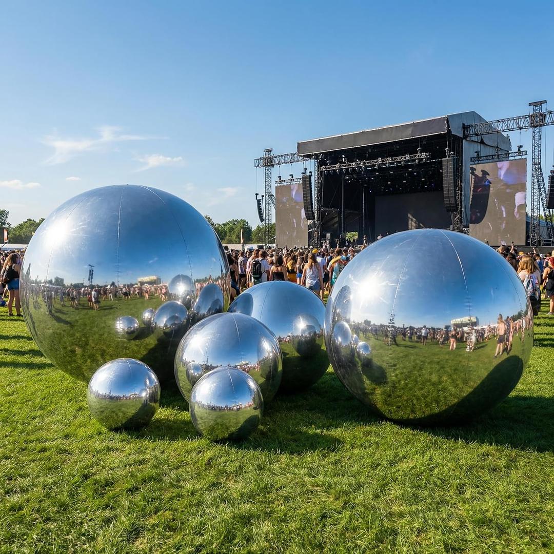 6PCS Inflatable Mirror Ball PVC Airtight Shiny Balls Inflatable Large Size Hanging&Standing Disco Ball Silver & Gold & Iridescent Giant Mirror Ball for Party & Wedding & Event Decoration
