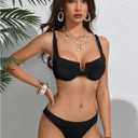 SweatyRocks Women's 2 Piece Bikini Set Striped Print Spaghetti Strap Push Up Swimsuit (Black, M)