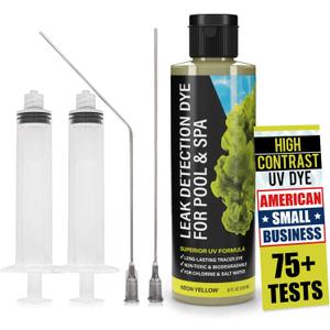 Pool Leak Detection Dye Kit - with 2 Precision Applicators - 75+ Tests - Superior Long Lasting UV Pool Dye Easily Locates Leaks - for All Pool, Spa, & Hot Tub Types - 8 OZ (Fluorescent Yellow)