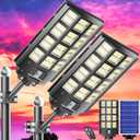 Solar Street Light, 8000W 7000K 480000LM 1152pcs LED Solar Parking Lot Lights Dusk to Dawn, Solar Flood Light Wide Angle Motion Sensor and Remote Control for Area Lighting Yard 2-Pack (Black)