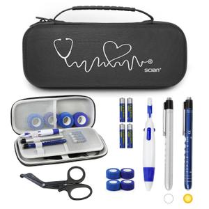 13 Pcs Stethoscope Case Sets Medical Supplies Include Stethoscope Case, Medical Scissors, 2 Penlights with Batteries, Bandage Wraps for Nursing School Tool Kits, Black New
