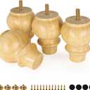 FoDau770 Rubber Wood Furniture Legs 4 Inch, Mid-Century Modern Couch Feet Heavy Duty Sofa Legs Set of 4, Vintage Dresser Feet Round Ottoman Leg Bun Feet Replacement Leg for DIY Furniture Projects