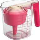 Paris Hilton 9-Piece Measuring Set, Durable Plastic Measuring Cups and Spoons With Funnel and Leveler, Dishwasher Safe, Pink