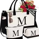 YOOLIFE Gifts for Women - Initial Canvas Tote Bag & Makeup Bag, Birthday Gifts for Women Mom Sister Friends
