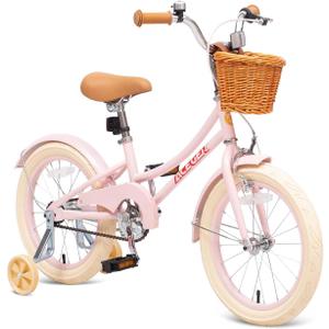 ACEGER Retro Princess Kids Bike with Basket for 3-12 Years Old Girls, Included Coaster Brake & Caliper Brake, 14 16 18 Inch with Training Wheels, 20 Inch with Kickstand, Vintage Bicycle for Gifts (Pink)