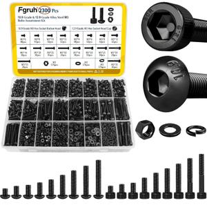 2300PCS M3 Screws with Nuts Assortment Kit, M3x4/6/8/12/16/20/25/30/35 mm Hex Socket Button & Cap Head Bolts Nut and Washers Set, 12.9 & 10.9 Grade Black Zinc Plated for DIY, 3D Printer