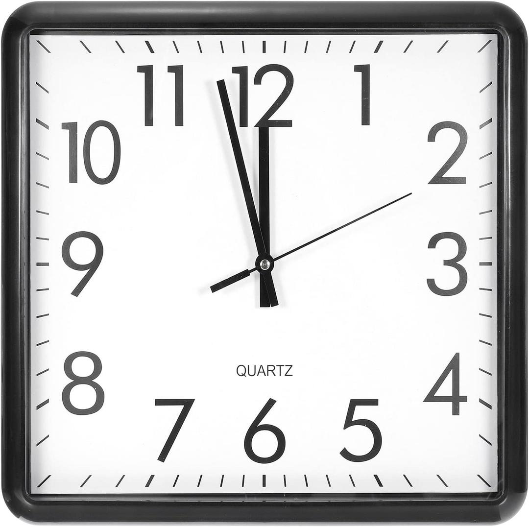 PATIKIL 13x12 Inch Wall Clock, Quartz Battery Operated Silent Non-Ticking Rectangle Wall Clocks for Office Bedroom Decorative, Black