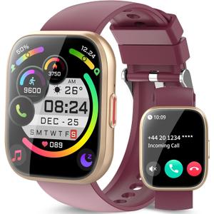 aycy Smart Watch for Men Women Bluetooth Call, 1.85" HD Touch Screen Fitness Watch with Sleep Heart Rate Monitor, 112+ Sports Modes, IP68 Waterproof Activity Trackers for Android iOS, Burgundy