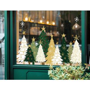 Whaline 9 Sheets Christmas Window Clings Window Decals White Green Gold Xmas Tree Snowflake Reusable Anti-Collision Windows Decor for Winter Home Glass Mirror Decor