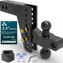 Adjustable Drawbar Trailer Hitch - Fits 2.5'' Receiver, 6'' Drop/Rise Ball Mount, Solid Dual Ball (2" x 2-5/16") Tow Hitch 26,000 LBS GTW, Heavy Duty Truck with Pin for Class III & IV