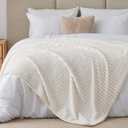 BEDELITE Blankets Queen Size for Bed, 300GSM Soft & Warm Fleece Blanket, Decorative and Giftable Striped Cream White Blankets for Women, Men, 90"x90"