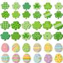 St. Patricks Day Ornaments, 48 Pcs Wooden Ornaments for St Patricks Easter Tree, St Patricks Hanging Ornaments with Twine for Small Tabletop Trees, Tiered Trays, Walls (Modern)
