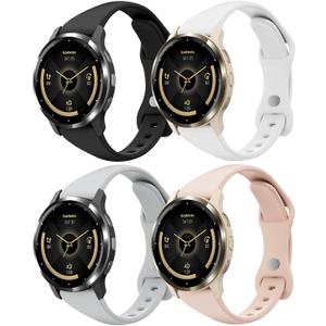 18mm Slim Silicone Watch Bands Compatible with Garmin Venu 3s/Venu 2s/Vivoactive 4s/Vivomove 3s/Forerunner 255s/Forerunner 265s, Quick Release Thin Soft Sport Strap for Women Men (4 Pack) (18mm for venu 3s/venu 2s/vivoactive 4s, Black/Sand Pink/White/Light Gray)