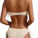 Yonique Women's Ribbed Bandeau Bikini - Sexy Two Piece Strapless Swimsuit String Tie Side Bathing Suit 2026 (Beige, L)