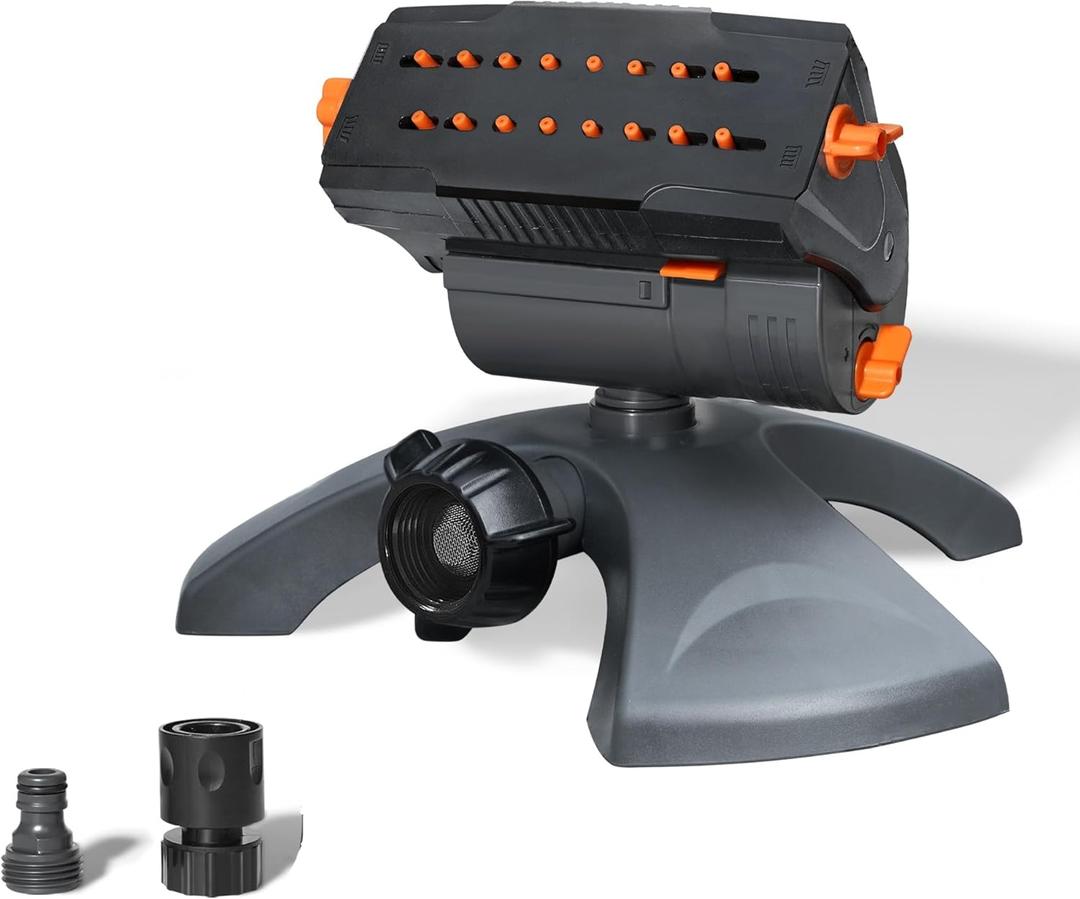 Diivoo Mini Turbo Oscillating Water Sprinklers for Yard, Garden Sprinkler with Large Base, Adjustable Width, Range and Flow Rate, 16 Nozzles, Grey