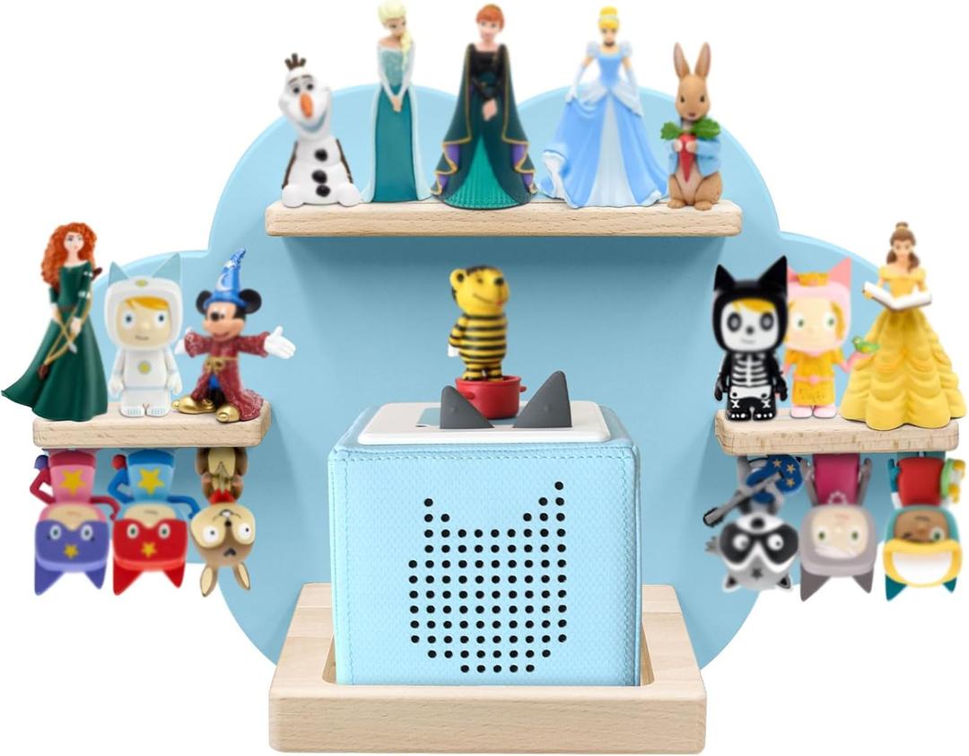 for TonieBox and Tonie Shelf Cloud, Tonies Storage for 12-20 Tonie Figures Characters Magnetic Wall Shelf for Tonies Toniebox, Charging Station (Blue-Without Box Holder)