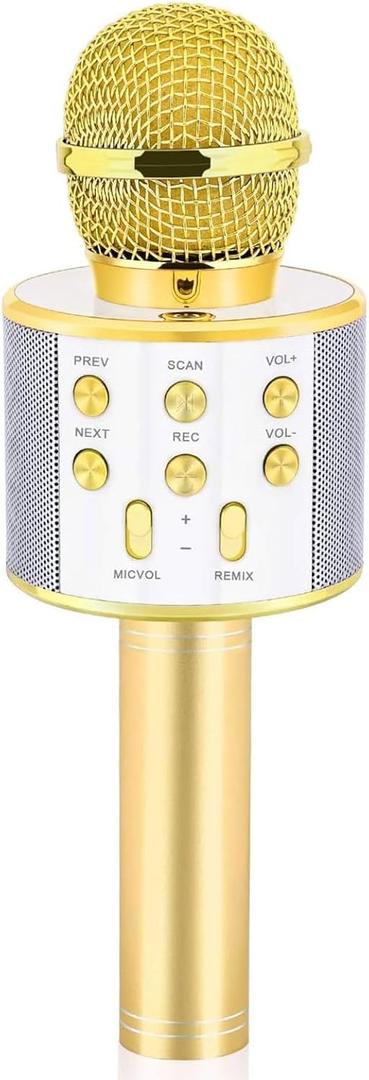 Gifts for 4 5 6 7 8 9 10 11 12 Year Old Girls, Handheld Karaoke Microphone for Kids Fun Toys for 4-13 Year Old Girls Birthday Gifts for 5-13 Year Old Girls Boys Teens - Gold