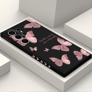 for Samsung Galaxy S24 Ultra Case, Creative Flower Pattern Design Phone Cover Drop Protection Soft Ultra Thin Scratch Resistant Microfiber Lining Inner for Galaxy S24 Ultra-Butterfly Black