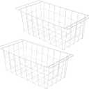 Orgneas Chest Freezer Baskets, 17.5" Freezer Organizer Bins Deep Freezer Storage Bins Metal Wire Baskets with Hanging Handles 2Pcs