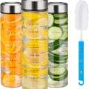 Glass Juice Bottles 20oz - 3 PackWide Mouth Water Bottles with Lids for Juicing Reusable Juice Bottles for Smoothie Beverage Storage BPA Free Leakproof Borosilicate