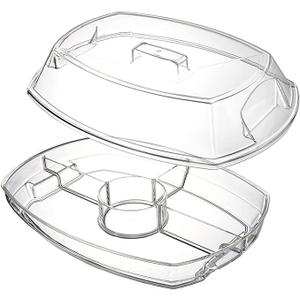 Ice Tray Server - Party Serving Container with Lid, Divided 4-Compartment Fruit Platter, Built-in Chill Feature, Fresh-Keeping Function, Buffet Display Tool, Fridge Use for Salad Shrimp Dessert