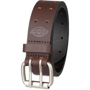 Dickies Men's Double Prong Leather Work Belt Fully Adjustable, Regular & Big and Tall Sizes (Brown, XXL)