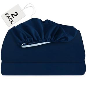 Biloban Twin XL Fitted Sheet 2 Pack, Twin XL Bedding Fitted Sheets Only with Deep Pocket up to 14", Bottom Sheet, Shrinkage & Stain Resistant Fitted Bed Sheets, Wrinkle Free & Easy Care, Navy Blue