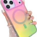 Aesthetic Case for iPhone 17 Pro Max Case for Women Girls [Compatible with Magsafe] Cute Girly Trendy Glitter Sparkly Rainbow Magnetic Protective Phone Cover, Matte Iridescent Pink & Green