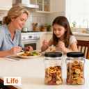 Kifmurase 8Pcs Square Clear Plastic Jars with Pinch Handle, Plastic Storage Jars with Screw-on Lids, 37 OZ Reusable Wide Mouth Canisters for Dry Goods, Cookies, Candy