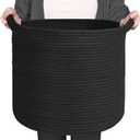 Large Black Storage Basket, 16" x 14" Cotton Rope Baskets for Storage, Blanket Storage Living Room, Big Woven Laundry Basket, Dog Kids Toy Box Organizer, Round Floor Shoe Towel Bin
