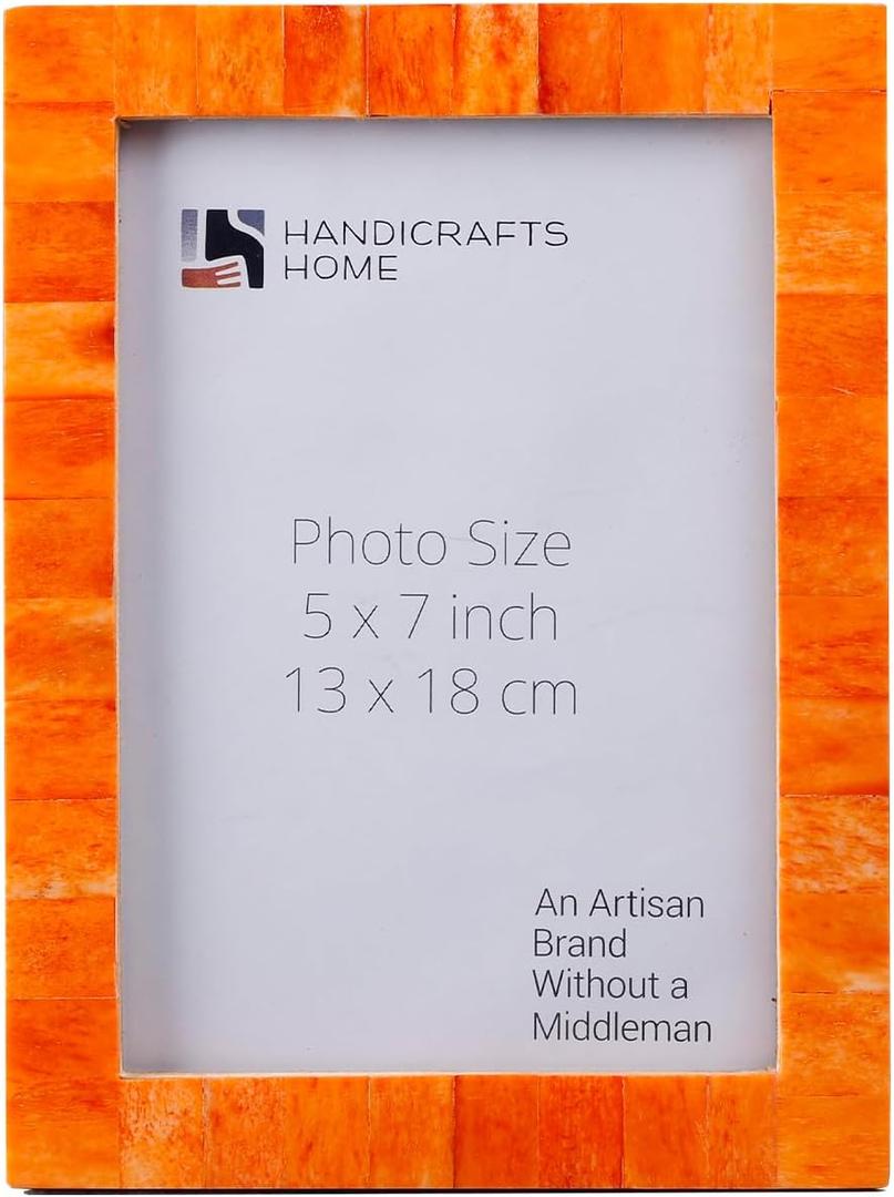 Handicrafts Home 5 by 7 Orange Picture Frame Handmade Rustic Photo Frame for Modern Farmhouse Decor, Wall & Shelf Decor, Bone inlay Frames for Vintage Home Aesthetic, Perfect for Home Decor, Wedding