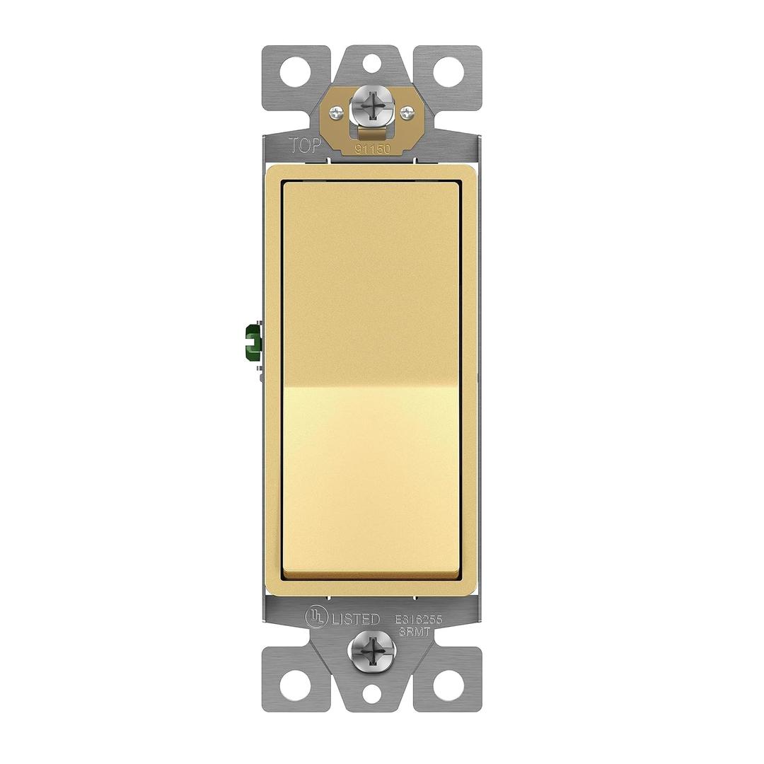 ENERLITES Elite Series Decorator Rocker Light Switch, 15A 120V/277V, Gloss Finish, Single Pole, 3 Wire, Grounding Screw, Residential Grade, UL Listed, 91150-GD, Gold Color