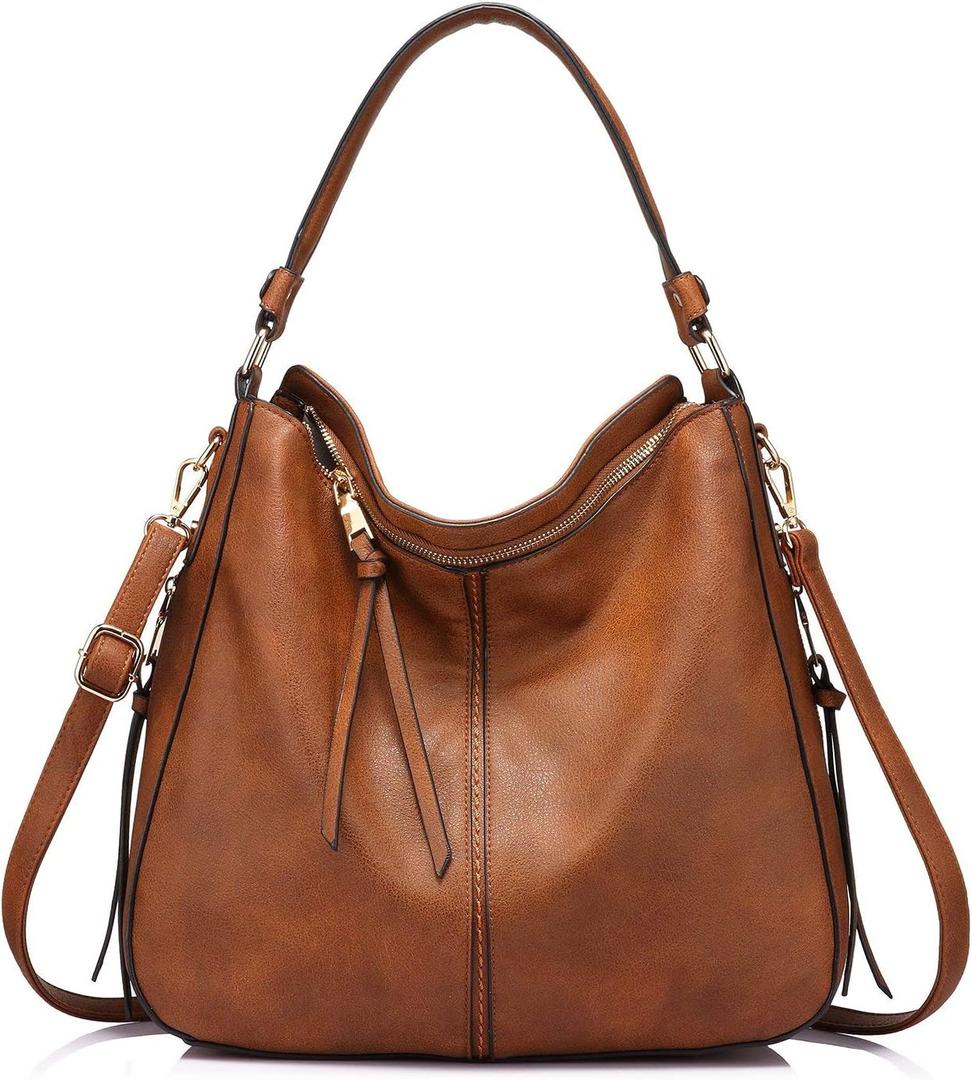 Realer Hobo Crossbody Bags for Women Designer Leather Hobo Handbags Retro Large Size Shoulder Bag Bucket Purse (Large-15.2 inch, Brown-gold Hardware)