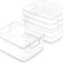 BINO Plastic Storage Containers, Small - 4 Pack THE LUCID COLLECTION, Multi-Use Organizer Bins Built-In Handles BPA-Free Clear, Fridge, Pantry & Home Organization
