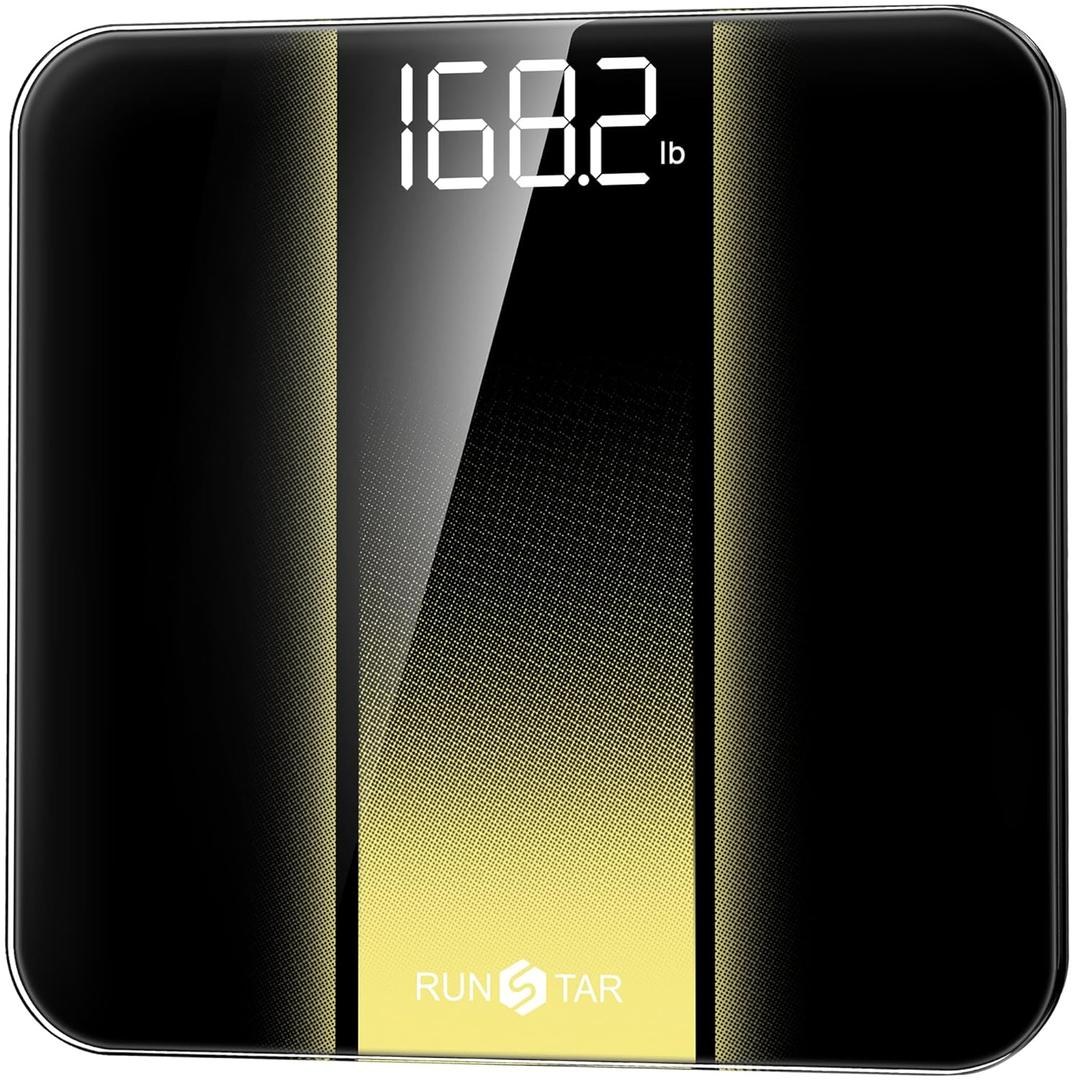 RunStar Digital Bathroom Scale for Body Weight with High Precision, Clear LED Backlight Display, Accurate Scale with 6mm Tempered Glass, 400lb (11 x 11 inches, Gold)