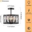11.8" Black Semi Flush Mount Ceiling Lighting Fixture, 4-Light Hallway Lighting Fixtures, Modern Crystal Ceiling Light Fixture for Kitchen Entryway Laundry Room Bedroom Foyer