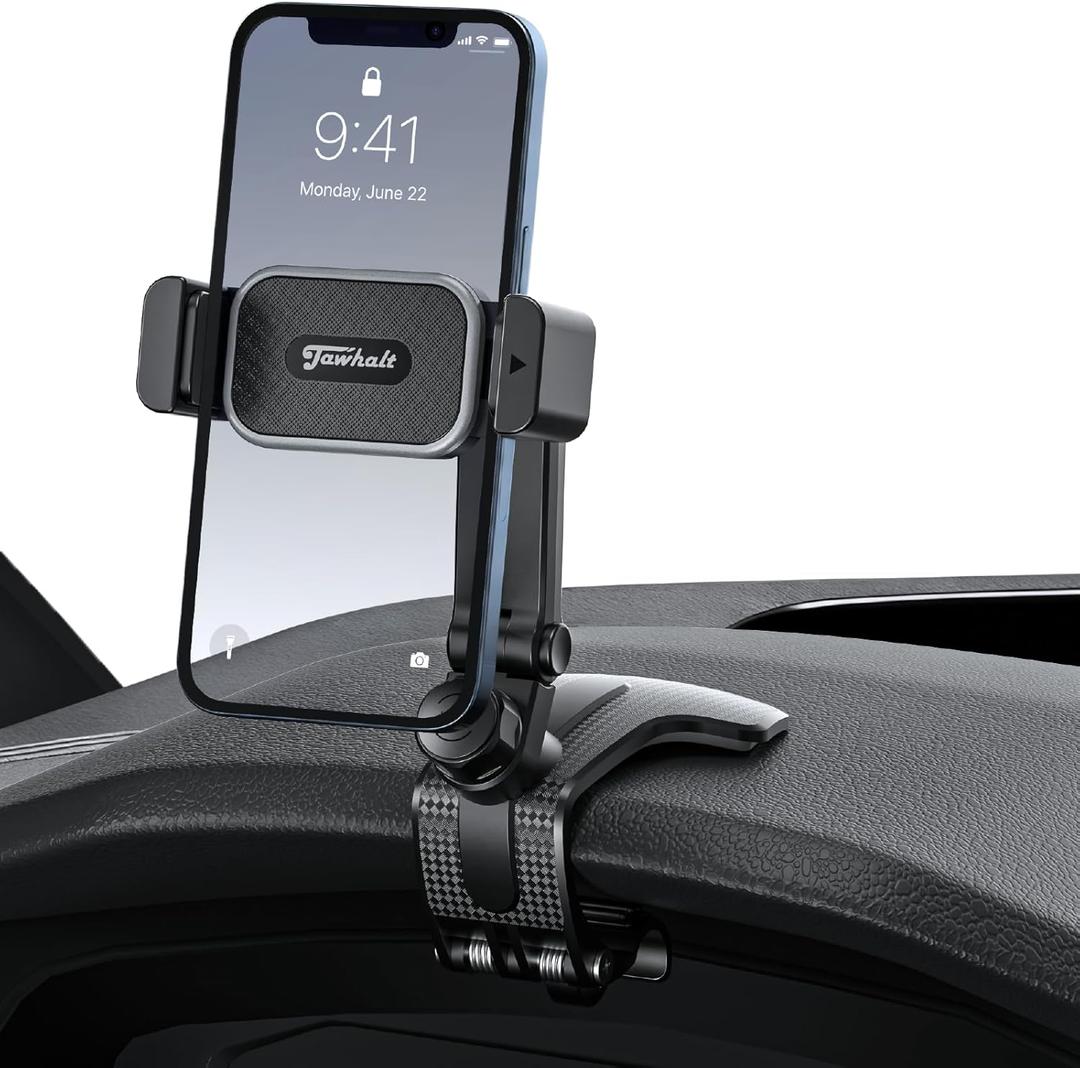 Universal Dashboard Cell Phone Holder Mount with 360 Rotation Multifunctional Clip on Phone Holder for Car Compatible with All 4-7.2 Inch Smartphones