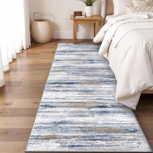 3x6 Washable Runner Rug for Family: Easy-to-Clean Runners for Hallway Entryway Kitchen Bedroom - Stain and Water Resistant Rugs with Non-Slip Backing - Soft Low-Pile Carpet Navy Grey