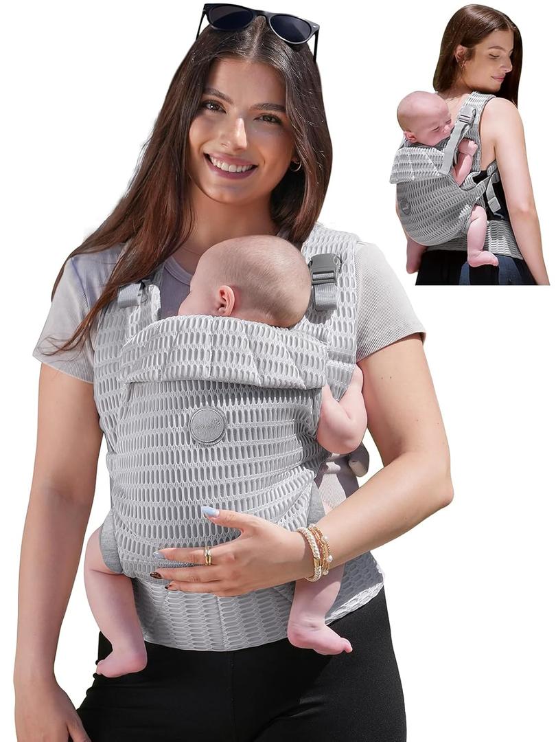 GROWNSY Baby Carrier Newborn to Toddler (7-44lbs), Ergonomic & Cozy Wraps Carrier with One-Click Buckle, Head Support for Hands-Free Comfort, Design for Infant to Toddler, Silver Grey