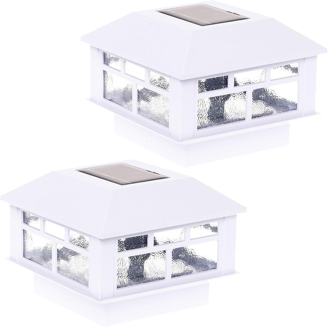 GreenLighting Modern Solar Post Cap Lights Fits 4x4 Wood, 4x4 & 5x5 PCV/Vinyl Outdoor Solar Powered Light, Fence Post, Landscaping, Deck, Garden- Bright LED, Waterproof White 2 Pack