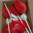 Amyhill 6 Pcs Valentine's Day Table Decorations Velvet Flocked Heart Table Decor Heart Shape Tabletop Centerpiece Standing Wooden Sign Valentines Day Decor for Home Office Shelf(Red)